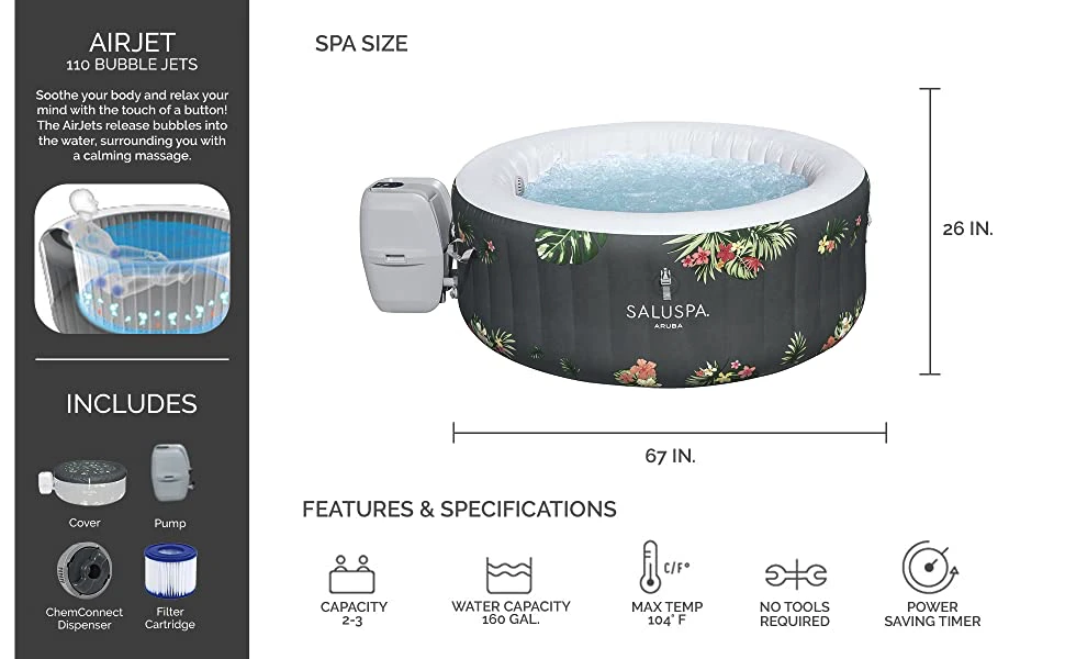 Bestway Aruba SaluSpa 3 Person Inflatable Round Outdoor Hot Tub